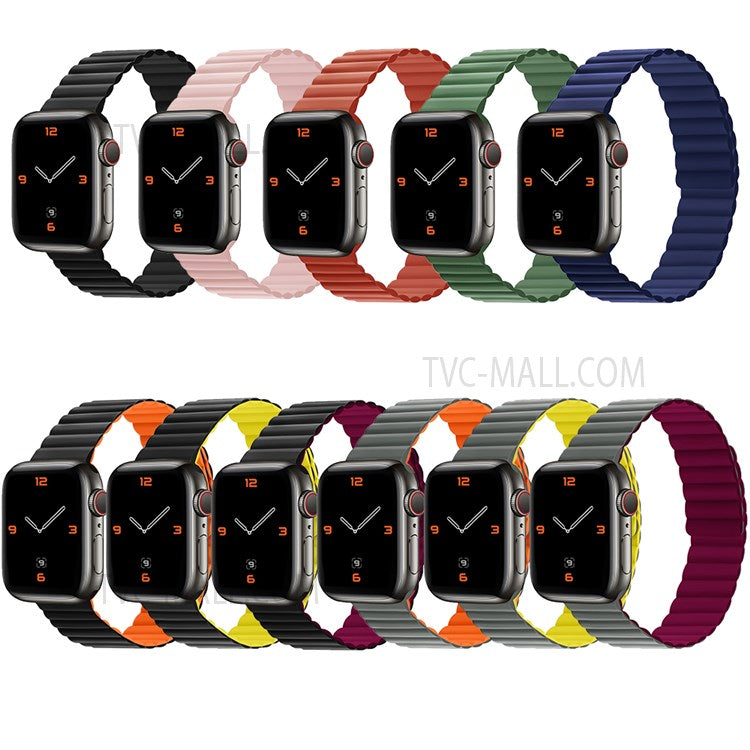 Dual Color Magnetic Silicone Watch Strap Wrist Band for Apple Watch Series 10 46mm / Ultra 2 Ultra 49mm / 9 8 7 45mm / SE (2023) SE (2022) SE 6 5 4 44mm / 3 2 1 42mm - Grey / Wine Red