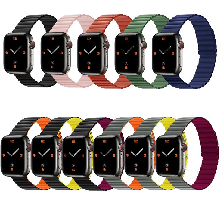 Dual Color Magnetic Silicone Watch Strap Wrist Band for Apple Watch Series 10 46mm / Ultra 2 Ultra 49mm / 9 8 7 45mm / SE (2023) SE (2022) SE 6 5 4 44mm / 3 2 1 42mm - Green