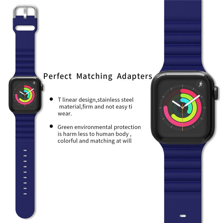 Horizontal Stripes Watch Band Silicone Adjustable Wrist Strap Replacement for Apple Watch Series 10 42mm / 9 8 7 41mm / 6 5 4 SE SE (2022) SE (2023) 40mm / 3 2 1 38mm - Sapphire