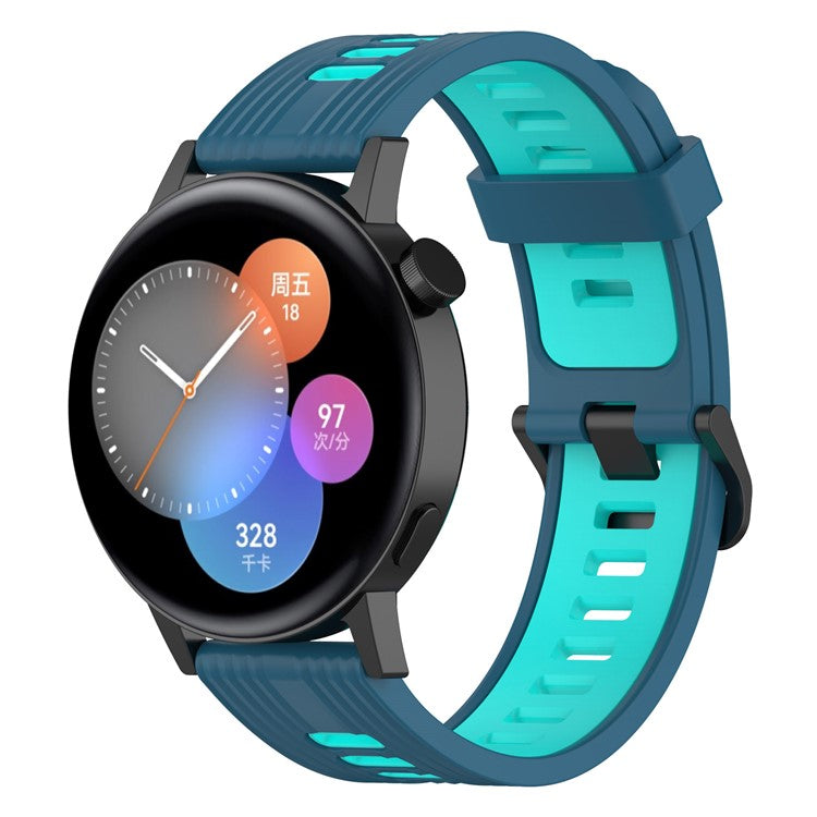 20mm Stripes Design Bi-color Silicone Soft Watch Band Adjustable Wrist Strap for Huawei Watch GT3 42mm/Samsung Galaxy Watch4 40mm/44mm - Blue/Teal