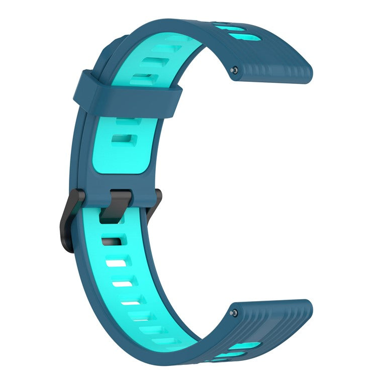 20mm Stripes Design Bi-color Silicone Soft Watch Band Adjustable Wrist Strap for Huawei Watch GT3 42mm/Samsung Galaxy Watch4 40mm/44mm - Blue/Teal