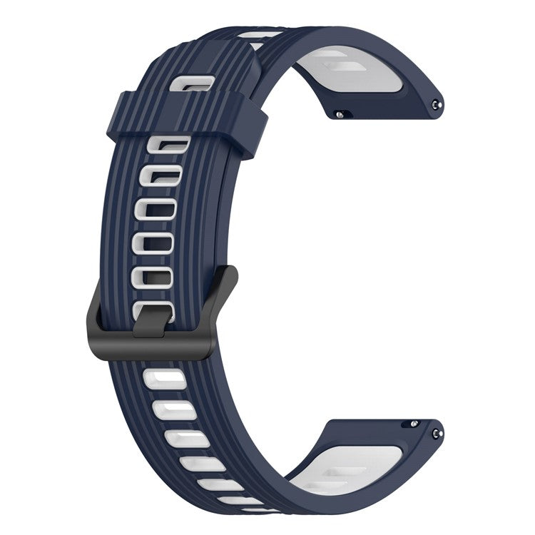 20mm Stripes Design Bi-color Silicone Soft Watch Band Adjustable Wrist Strap for Huawei Watch GT3 42mm/Samsung Galaxy Watch4 40mm/44mm - Midnight Blue/White