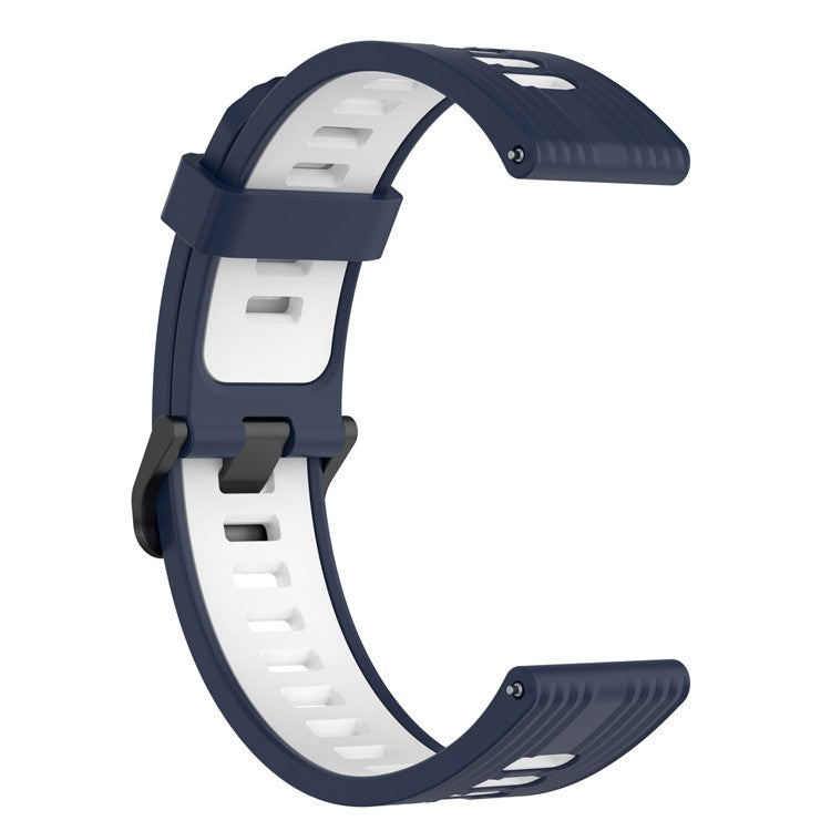 20mm Stripes Design Bi-color Silicone Soft Watch Band Adjustable Wrist Strap for Huawei Watch GT3 42mm/Samsung Galaxy Watch4 40mm/44mm - Midnight Blue/White