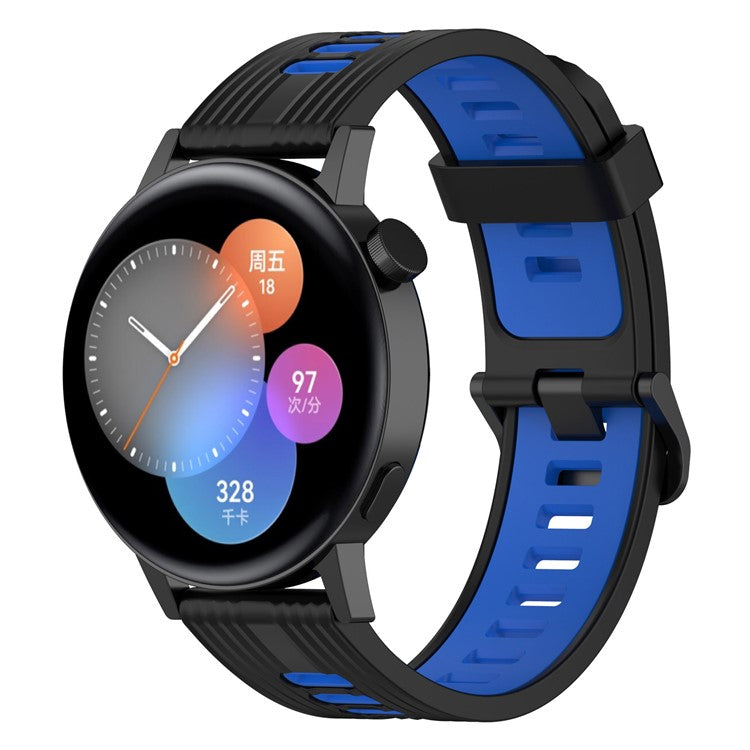 20mm Stripes Design Bi-color Silicone Soft Watch Band Adjustable Wrist Strap for Huawei Watch GT3 42mm/Samsung Galaxy Watch4 40mm/44mm - Black/Blue