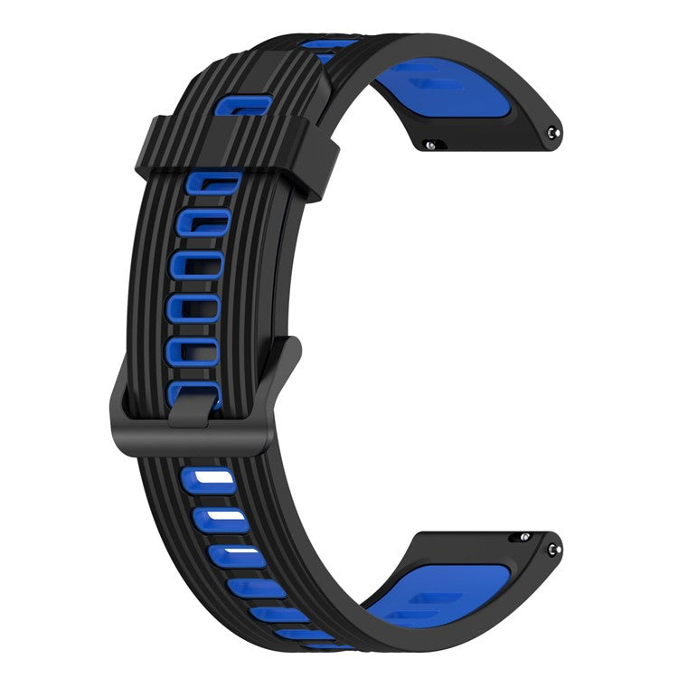 20mm Stripes Design Bi-color Silicone Soft Watch Band Adjustable Wrist Strap for Huawei Watch GT3 42mm/Samsung Galaxy Watch4 40mm/44mm - Black/Blue