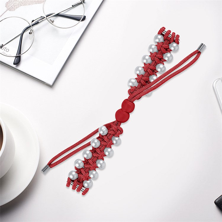 Pearl Decor Adjustable Braided Rope Wrist Strap Replacement Watchband for Xiaomi Mi Band 3/4 - Red