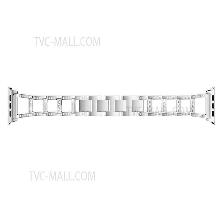 Trapezoid Design Rhinestones Decor Metal Smartwatch Strap Wrist Band for Apple Watch Series 9 / 8 / 7 41mm / 6 / 5 / 4 / SE (2023) / SE(2022) / SE 40mm / 3 / 2 / 1 38mm - Silver