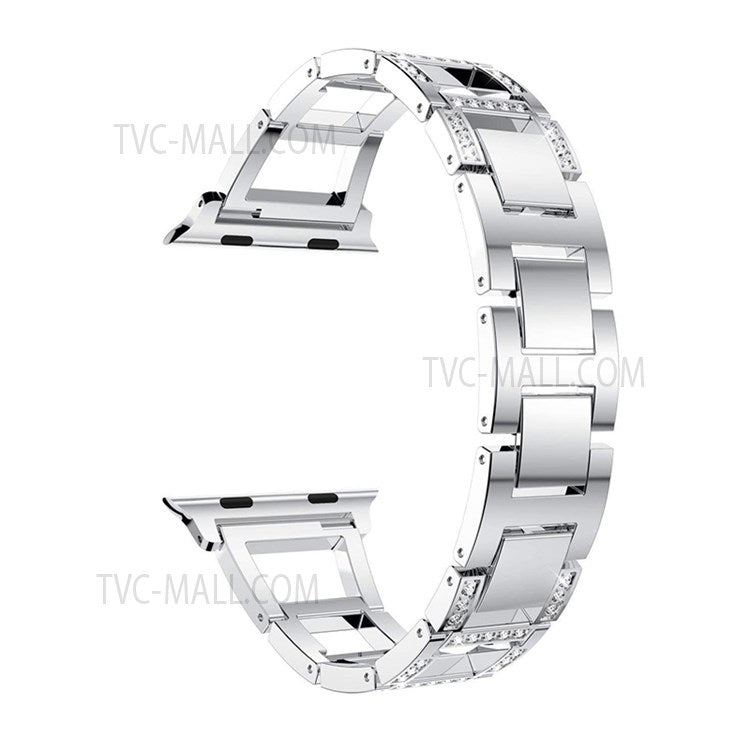 Trapezoid Design Rhinestones Decor Metal Smartwatch Strap Wrist Band for Apple Watch Series 9 / 8 / 7 41mm / 6 / 5 / 4 / SE (2023) / SE(2022) / SE 40mm / 3 / 2 / 1 38mm - Silver