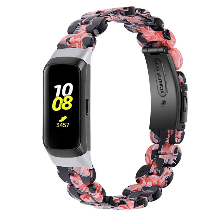Stylish Oval Resin Smart Watch Band Replacement Wrist Strap with Stainless Steel Buckle for Samsung Galaxy Fit SM-R370 - Black/Pink
