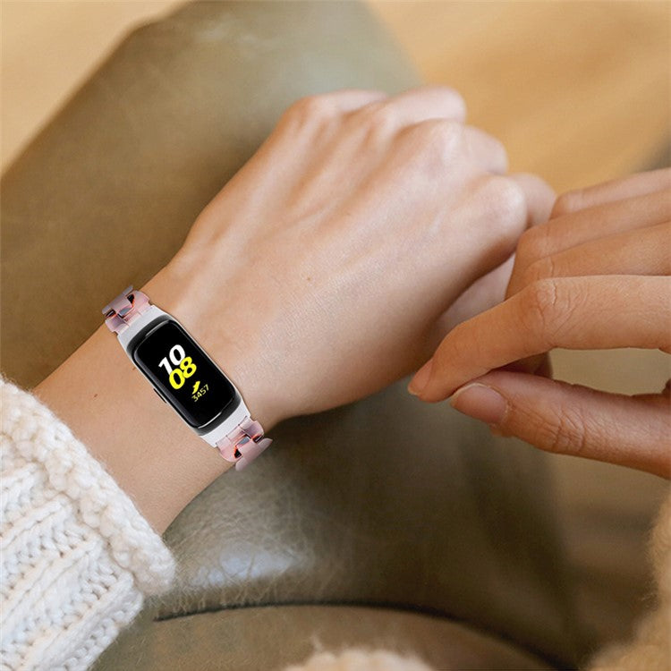 Stylish Oval Resin Smart Watch Band Replacement Wrist Strap with Stainless Steel Buckle for Samsung Galaxy Fit SM-R370 - Black/Pink