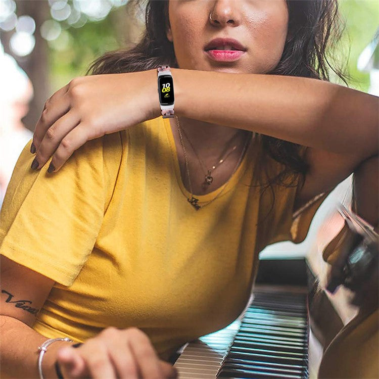 Stylish Oval Resin Smart Watch Band Replacement Wrist Strap with Stainless Steel Buckle for Samsung Galaxy Fit SM-R370 - Black/Pink