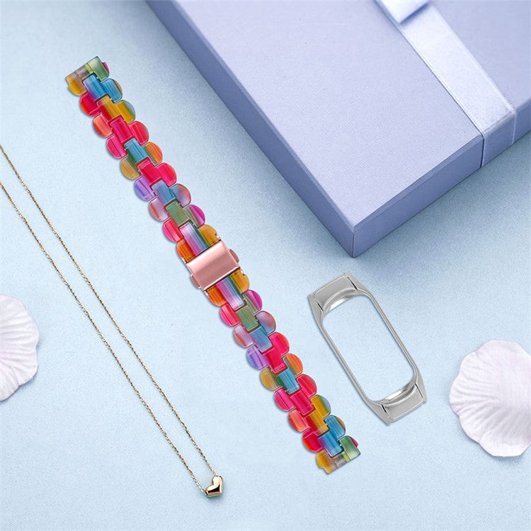 Oval Resin Smart Watch Wrist Band Replacement Strap for Xiaomi Mi Band 3/Band 4 - Rainbow
