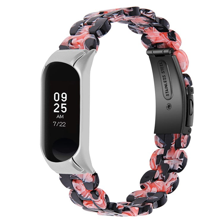 Stylish Oval Resin Watchband Replacement Wrist Strap with Folding Buckle for Xiaomi Mi Band 5/Band 6 - Black/Pink