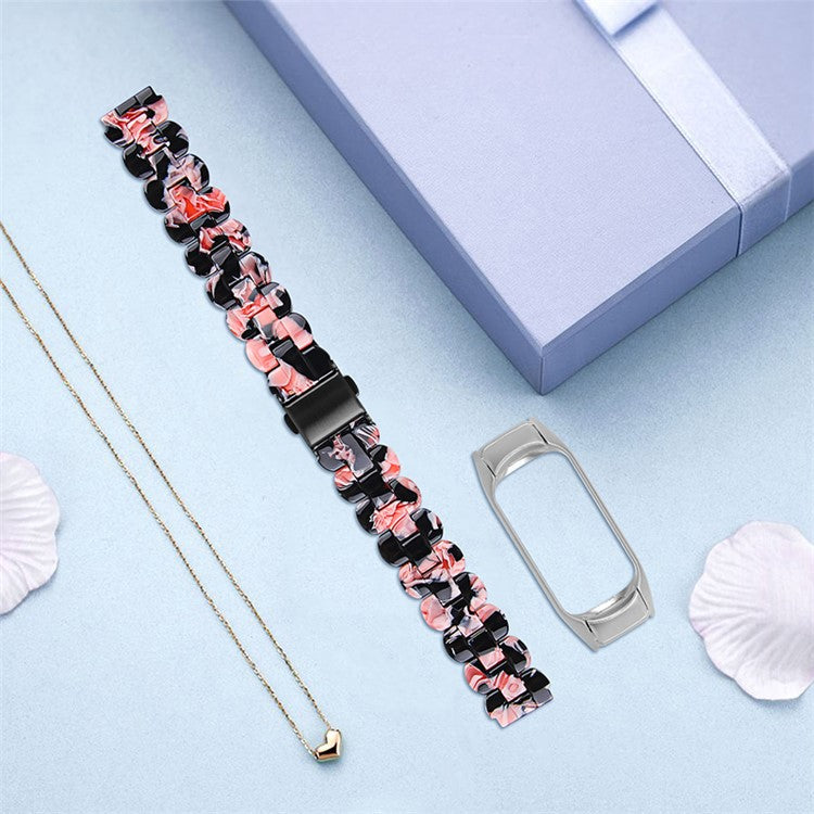 Stylish Oval Resin Watchband Replacement Wrist Strap with Folding Buckle for Xiaomi Mi Band 5/Band 6 - Black/Pink