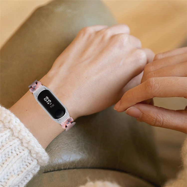 Stylish Oval Resin Watchband Replacement Wrist Strap with Folding Buckle for Xiaomi Mi Band 5/Band 6 - Black/Pink