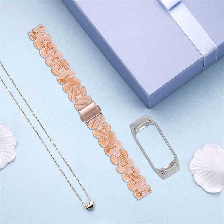 Stylish Oval Resin Watchband Replacement Wrist Strap with Folding Buckle for Xiaomi Mi Band 5/Band 6 - Silk White