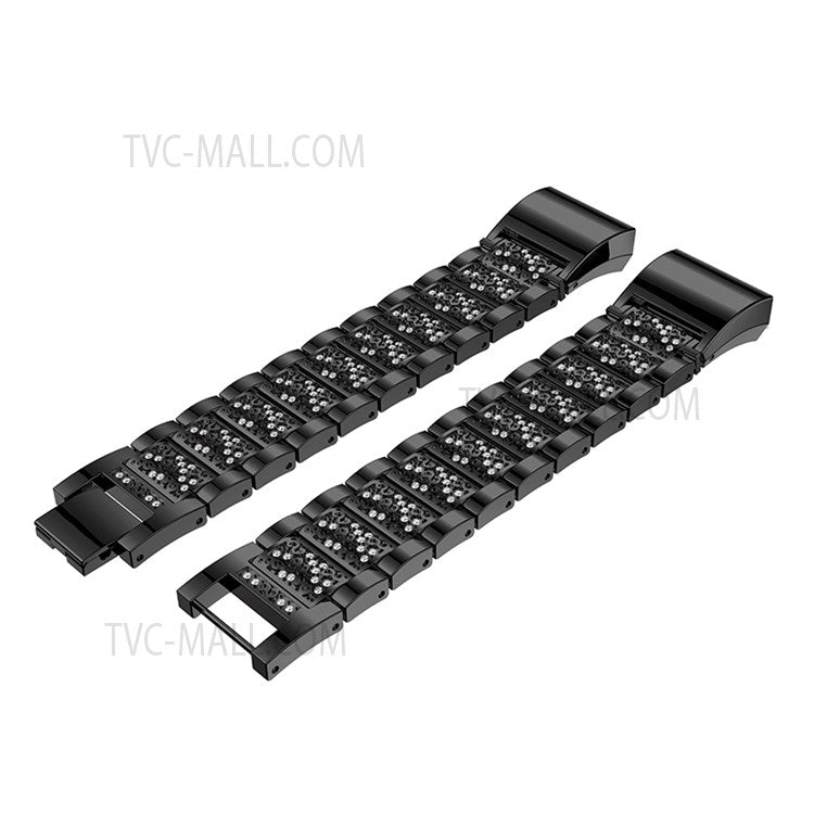 Three Beads Rhinestones Decor Metal Wrist Strap Replacement Watchband for Fitbit Charge 2/Charge 2 HR - Black