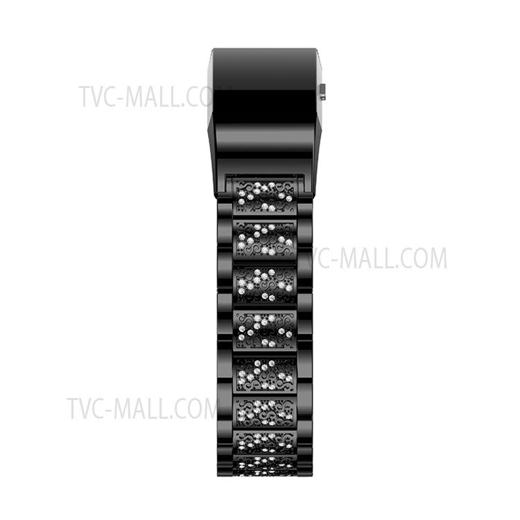 Three Beads Rhinestones Decor Metal Wrist Strap Replacement Watchband for Fitbit Charge 2/Charge 2 HR - Black