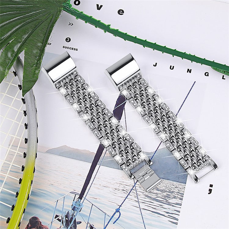 2 Rows Fashionable Rhinestones Decor Replacement Metal Watchband Wrist Strap for Fitbit Charge 2/Charge 2 HR - Silver