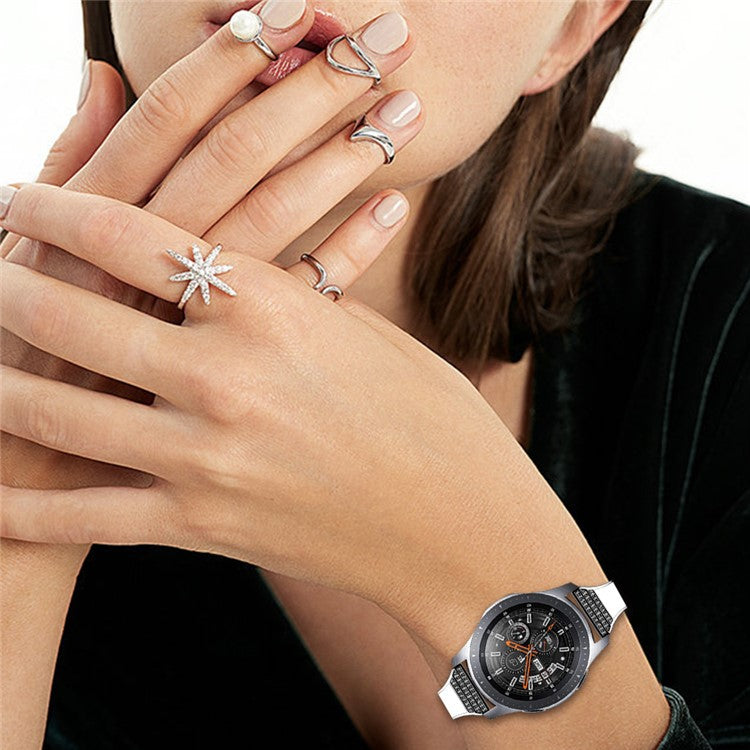 Ceramic+Genuine Leather Rhinestones Decor Adjustable Watchband for Fossil Gen 5 Julianna - White