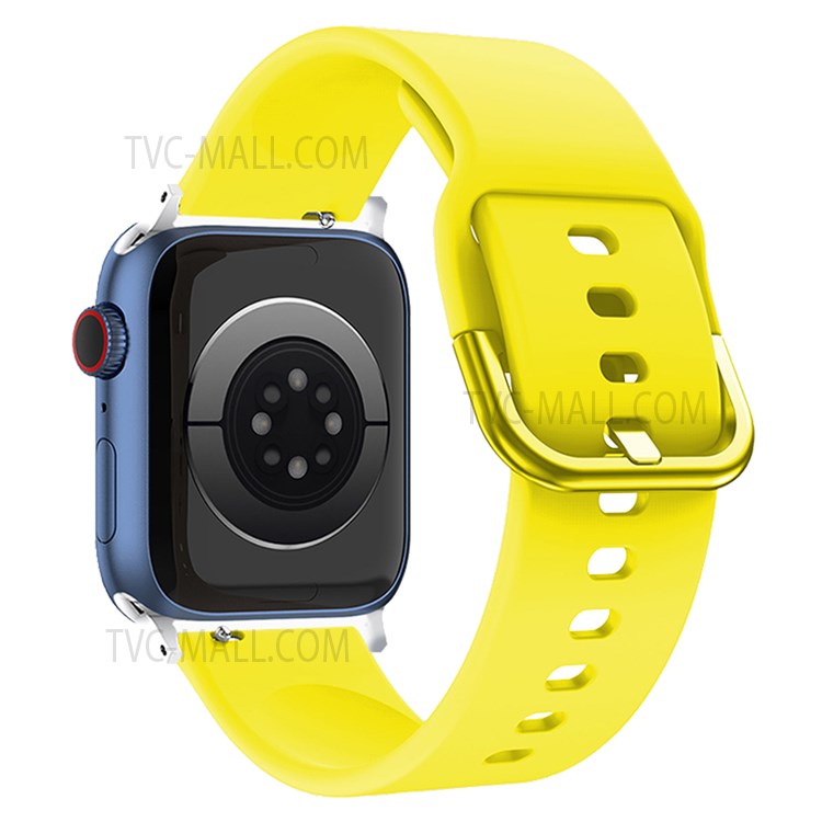 For Apple Watch Series 10 42mm / 9 8 7 41mm / 6 5 4 SE SE (2022) SE (2023) 40mm / 3 2 1 38mm Silicone Smartwatch Band Replacement Wrist Strap with Active Iron Buckle - Yellow