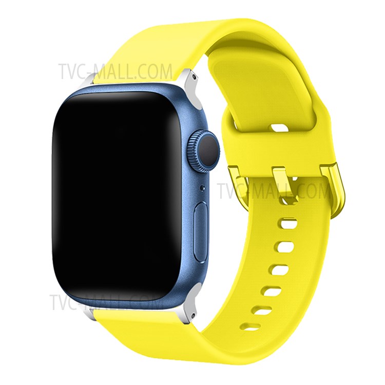 For Apple Watch Series 10 42mm / 9 8 7 41mm / 6 5 4 SE SE (2022) SE (2023) 40mm / 3 2 1 38mm Silicone Smartwatch Band Replacement Wrist Strap with Active Iron Buckle - Yellow