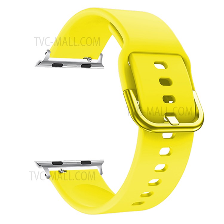 For Apple Watch Series 10 42mm / 9 8 7 41mm / 6 5 4 SE SE (2022) SE (2023) 40mm / 3 2 1 38mm Silicone Smartwatch Band Replacement Wrist Strap with Active Iron Buckle - Yellow