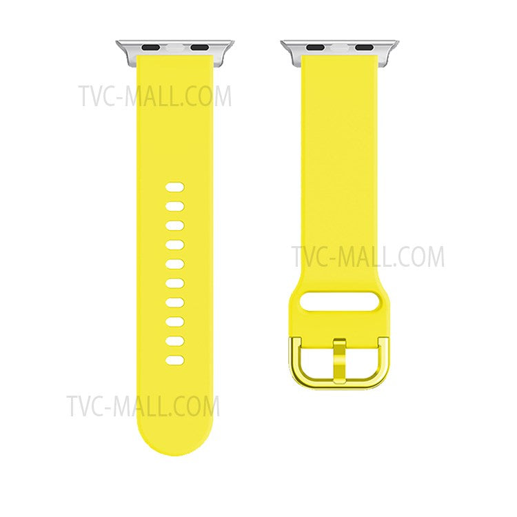 For Apple Watch Series 10 42mm / 9 8 7 41mm / 6 5 4 SE SE (2022) SE (2023) 40mm / 3 2 1 38mm Silicone Smartwatch Band Replacement Wrist Strap with Active Iron Buckle - Yellow
