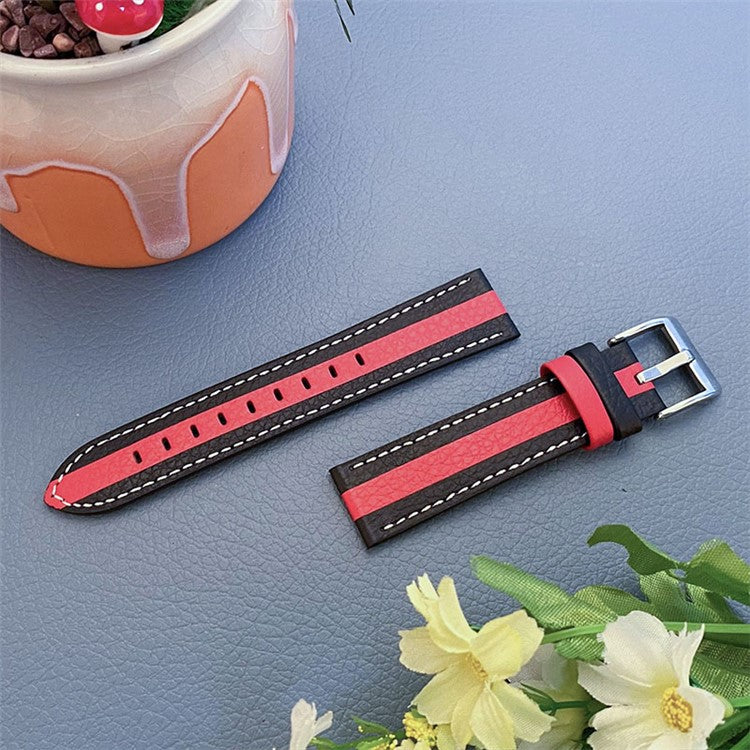 20mm Wrist Strap for Withing Steel Men Style Smart Watch Color Splicing Design Adjustable Cowhide Leather Band - Black/Red