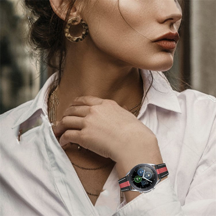 20mm Wrist Strap for Withing Steel Men Style Smart Watch Color Splicing Design Adjustable Cowhide Leather Band - Black/Red