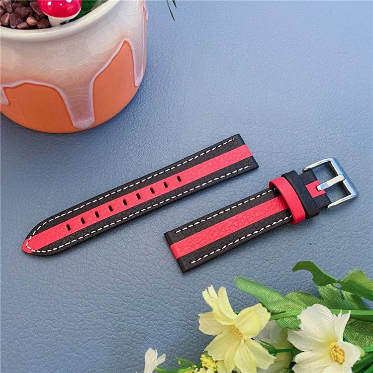 For Nokia Steel/Nokia Steel HR Men Style Watch Strap Color Splicing Adjustable Cowhide Leather Replacement Wrist Band (20mm) - Black/Red