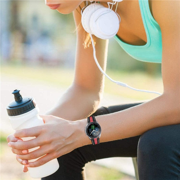 For Nokia Steel/Nokia Steel HR Men Style Watch Strap Color Splicing Adjustable Cowhide Leather Replacement Wrist Band (20mm) - Black/Red