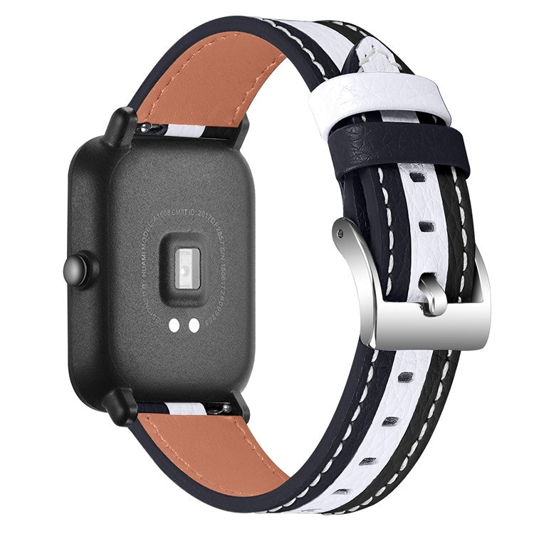 20mm Smart Watch Strap for Huami Amazfit GTS/Bip/Bip Lite Color Splicing Design Cowhide Leather Replacement Band - Black/White