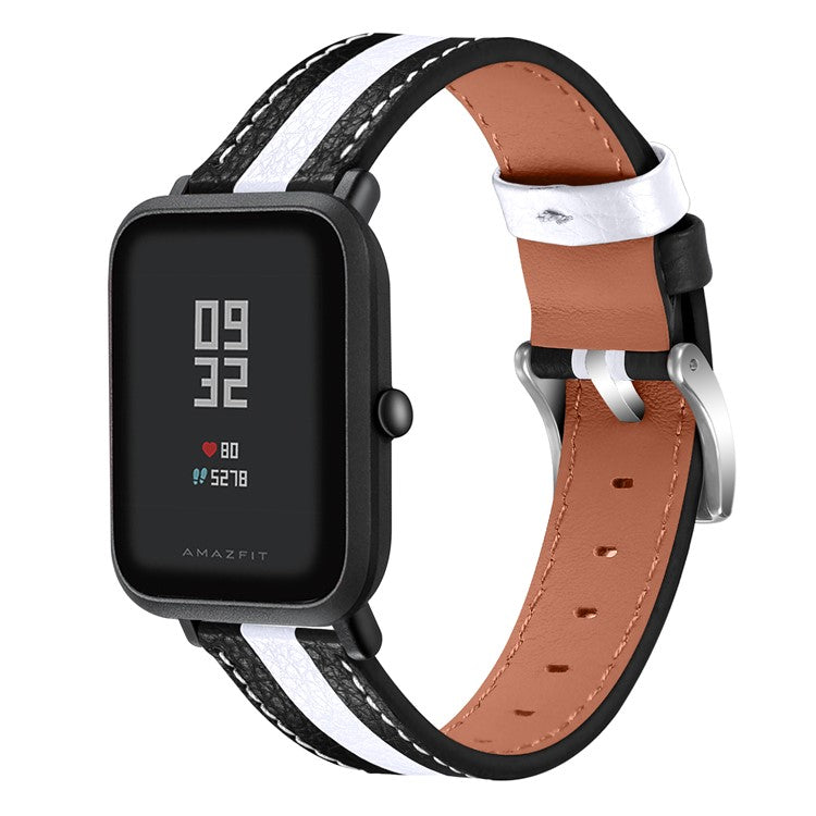 20mm Smart Watch Strap for Huami Amazfit GTS/Bip/Bip Lite Color Splicing Design Cowhide Leather Replacement Band - Black/White