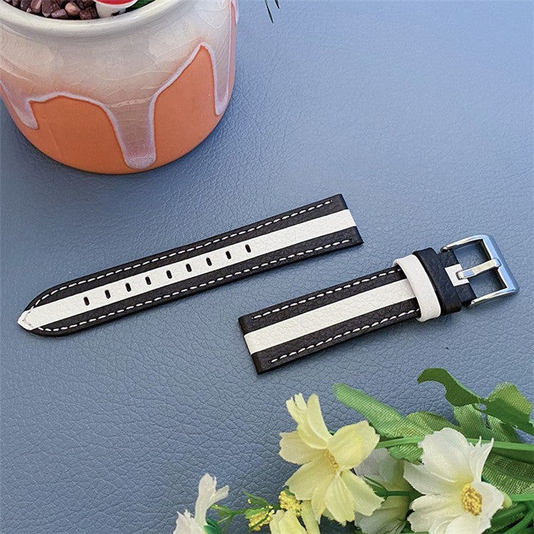 20mm Watch Strap for Samsung Galaxy Watch3 41mm/Watch 42mm Stylish Color Splicing Cowhide Leather Adjustable Watchband - Black/White
