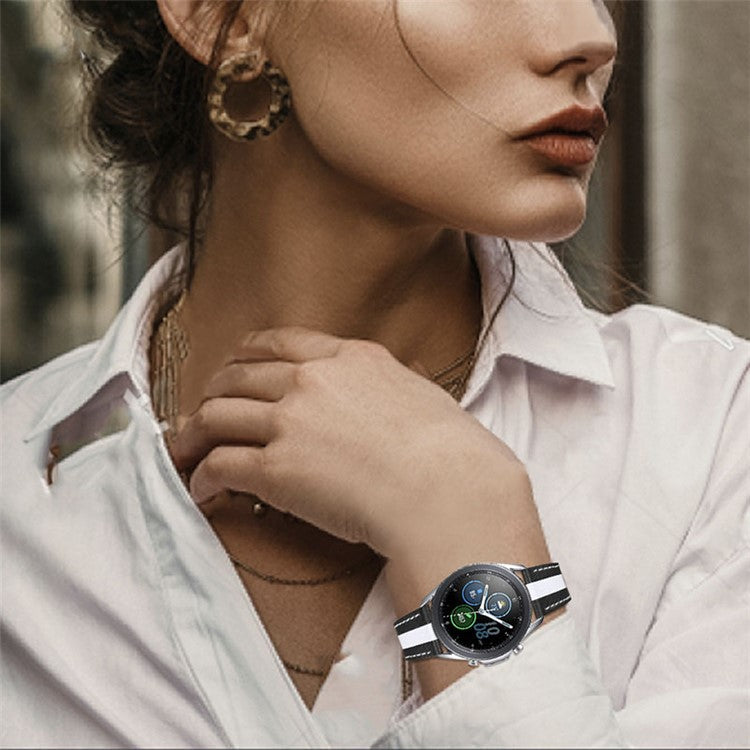 20mm Watch Strap for Samsung Galaxy Watch3 41mm/Watch 42mm Stylish Color Splicing Cowhide Leather Adjustable Watchband - Black/White