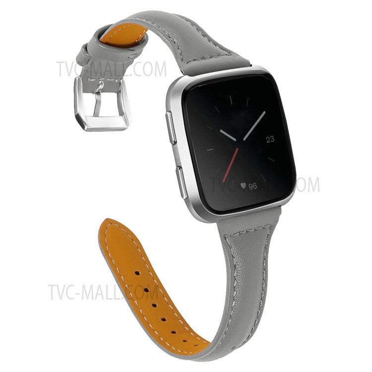 For Fitbit Versa 2/Versa/Versa Lite/Versa SE Stylish Cowhide Genuine Leather Replacement Smart Watch Strap - Grey