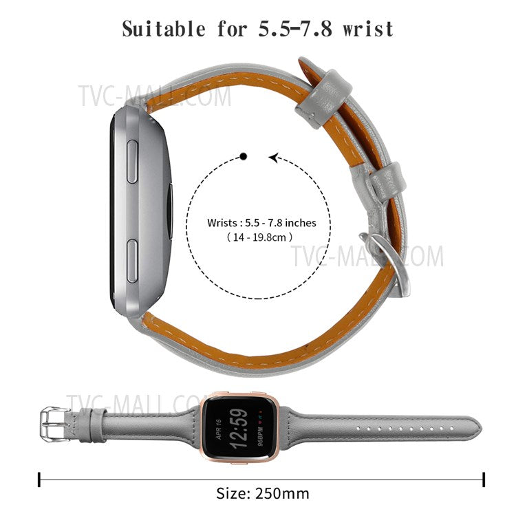 For Fitbit Versa 2/Versa/Versa Lite/Versa SE Stylish Cowhide Genuine Leather Replacement Smart Watch Strap - Grey