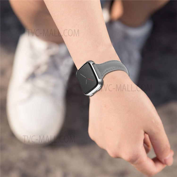 For Fitbit Versa 2/Versa/Versa Lite/Versa SE Stylish Cowhide Genuine Leather Replacement Smart Watch Strap - Grey
