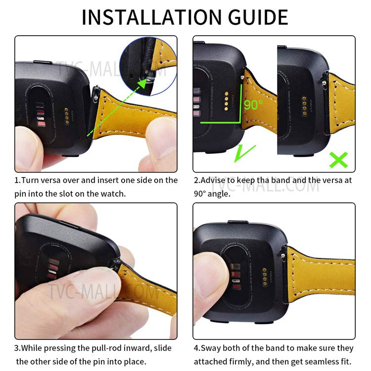 For Fitbit Versa 2/Versa/Versa Lite/Versa SE Stylish Cowhide Genuine Leather Replacement Smart Watch Strap - Grey