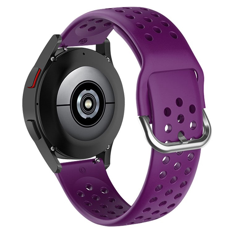 20mm Universal Round Holes Breathable Silicone Smart Watch Strap Replacement Wrist Band - Purple