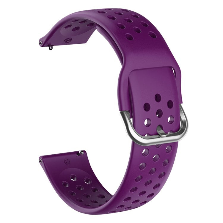 20mm Universal Round Holes Breathable Silicone Smart Watch Strap Replacement Wrist Band - Purple