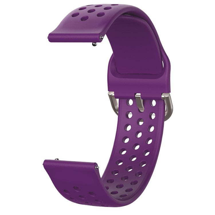 20mm Universal Round Holes Breathable Silicone Smart Watch Strap Replacement Wrist Band - Purple