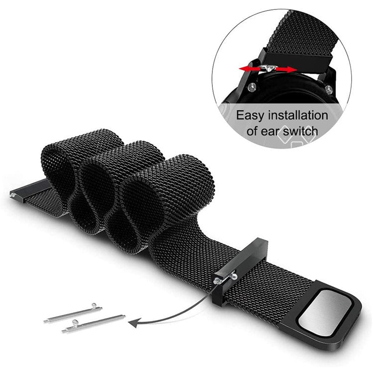 20mm Replacement Band for TicWatch 2/E/C2 Stainless Steel Milanese Mesh Magnetic Adjustable Smart Watch Strap - Black