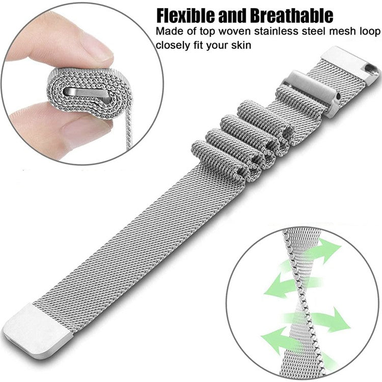 For Garmin Vivomove Style/GarminMove Style 20mm Stainless Steel Magnetic Milanese Mesh Replacement Wrist Strap - Silver