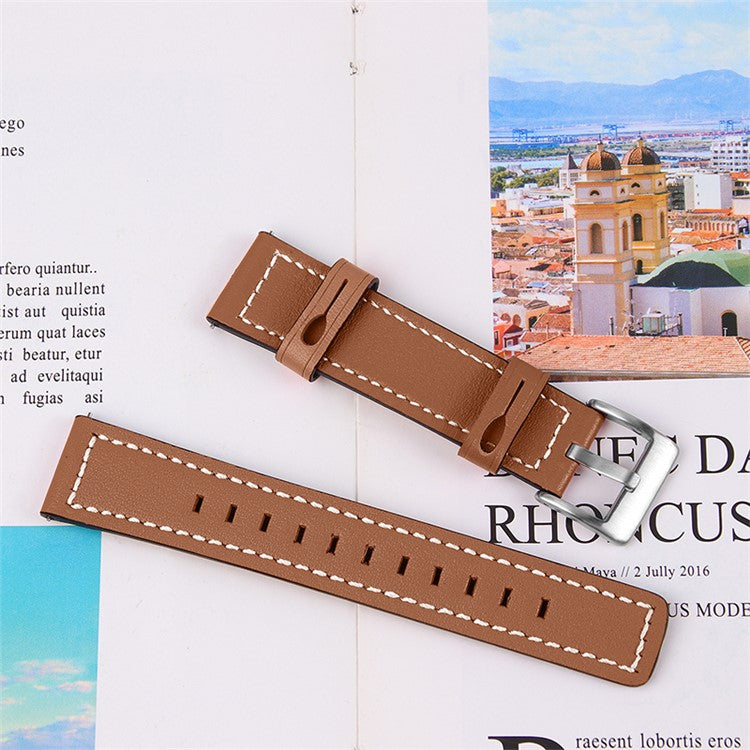For Garmin Vivoactive 3/Vivoactive 3 Music/Venu 20mm Watch Strap Cowhide Leather Wrist Band Replacement Watchband - Brown