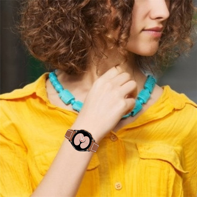 For Garmin Vivoactive 3/Vivoactive 3 Music/Venu 20mm Watch Strap Cowhide Leather Wrist Band Replacement Watchband - Brown