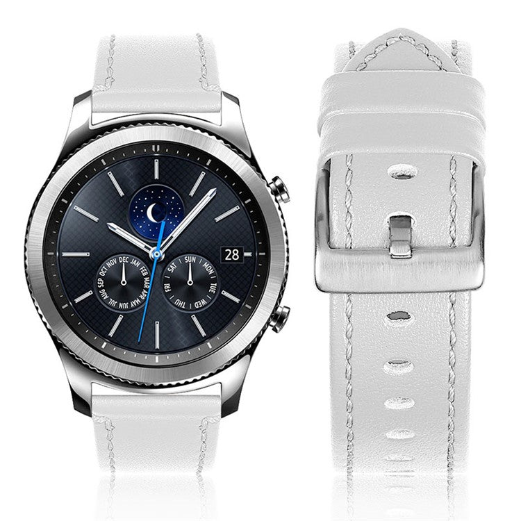 For Fossil Gen 5 Carlyle Cowhide Leather Soft Touch Wrist Strap 22mm Universal Watch Band with Stainless Steel Buckle - White