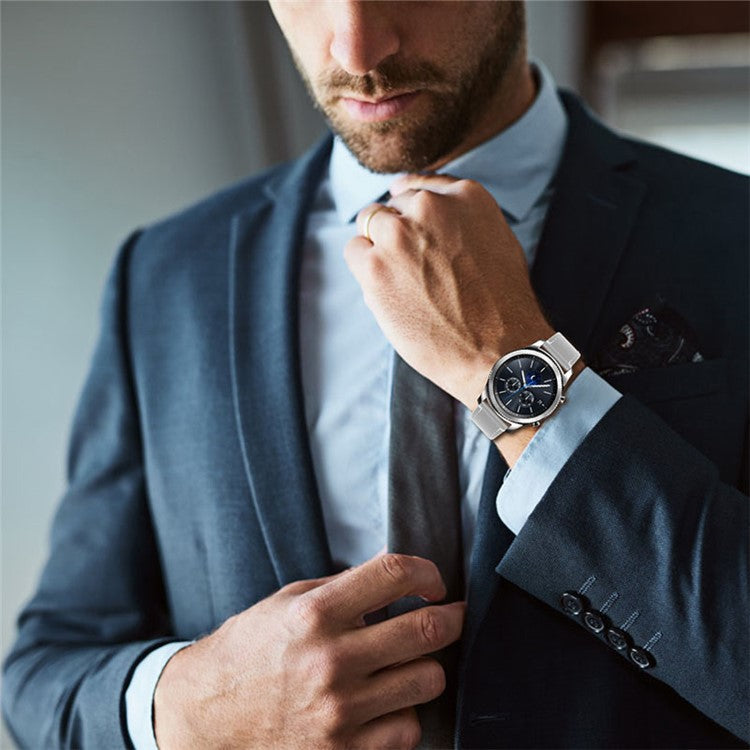 For TicWatch Pro/GTX Stainless Steel Buckle Durable Stylish Wrist Strap Cowhide Leather 22mm Universal Smart Watch Band - Grey