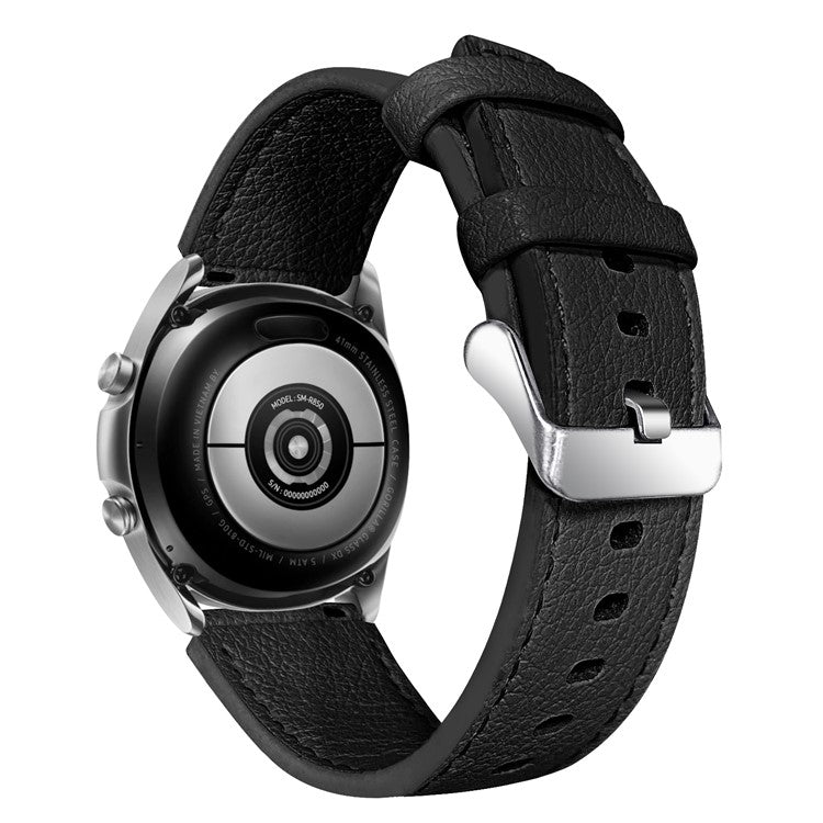 For TicWatch Pro/TicWatch GTX Durable Buckle Design Watch Band Cowhide Genuine Leather Double-sided Textured Wrist Strap - Black